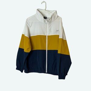 New Balance Color Block‎ Windbreaker Jacket White Yellow Blue Full Zip Front L